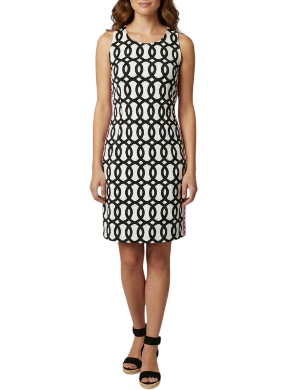 Gretchen Scott Shift Dress Size Medium Black White Pink Geo Preppy Resort Wear
